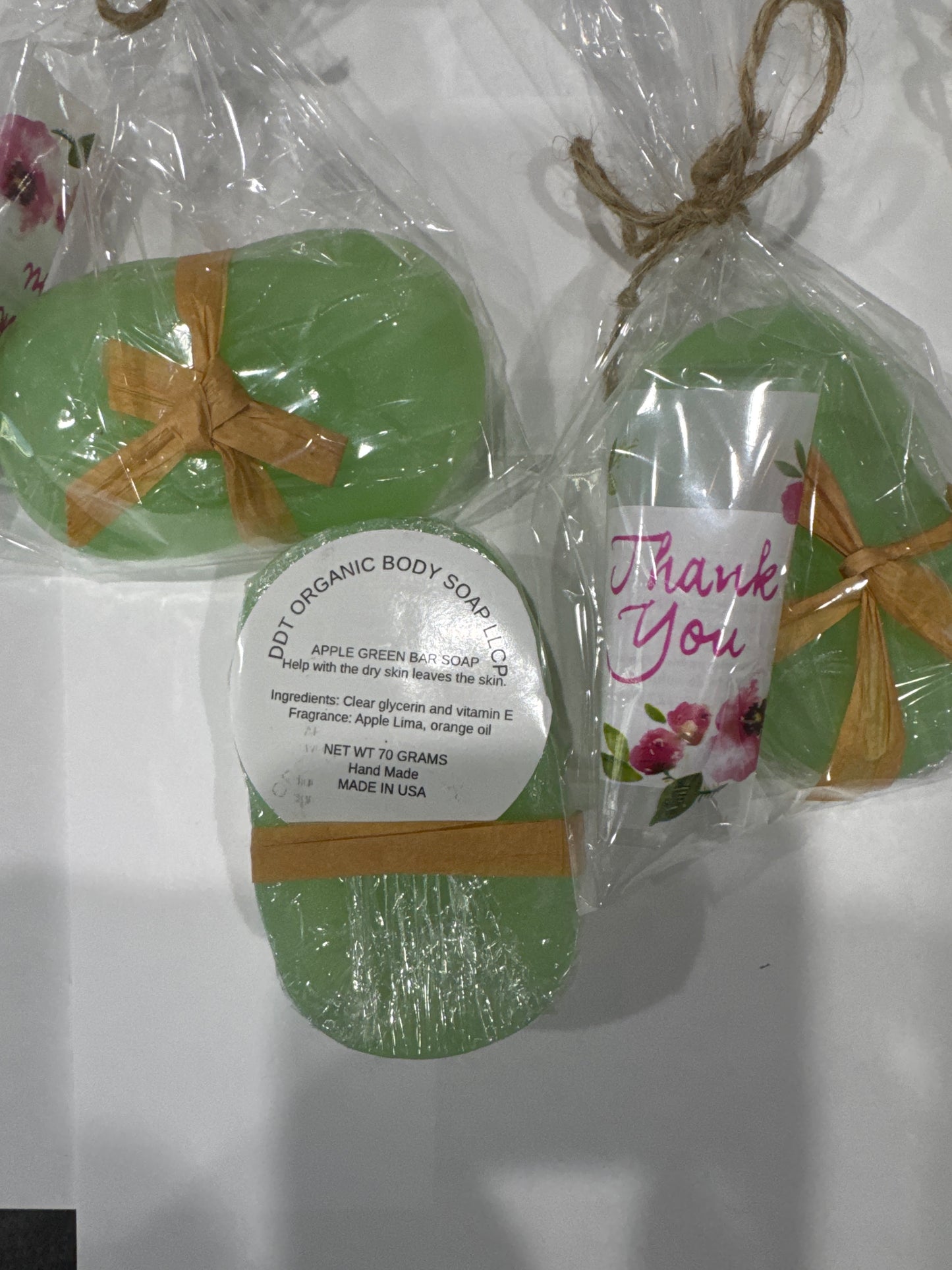 Natural apple green soap bar close-up