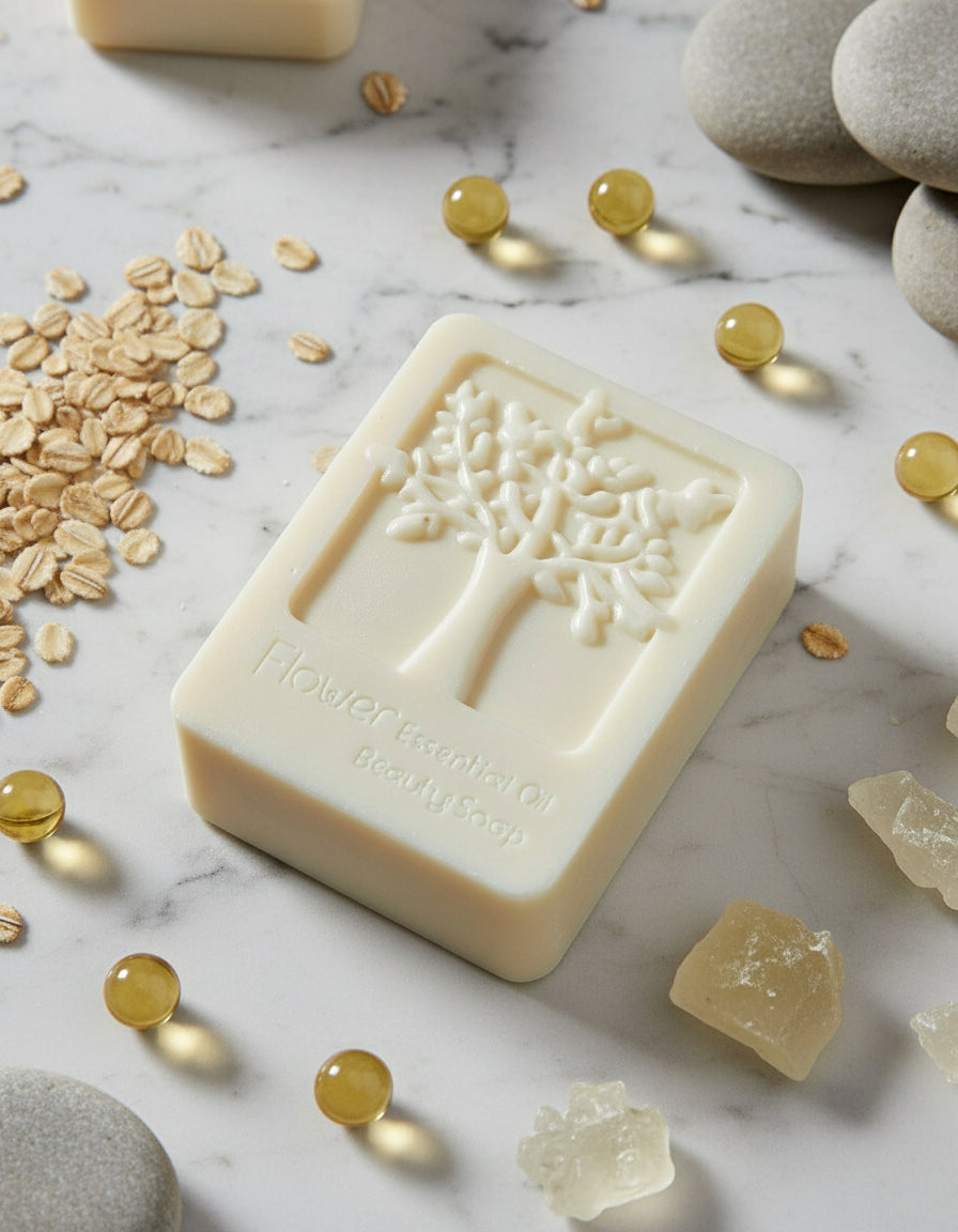 Handmade oatmeal lavender bar soap with natural ingredients