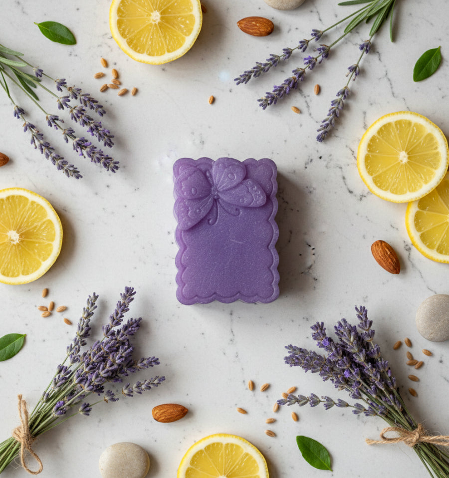 Handmade lavender lemon bar soap with natural glycerin