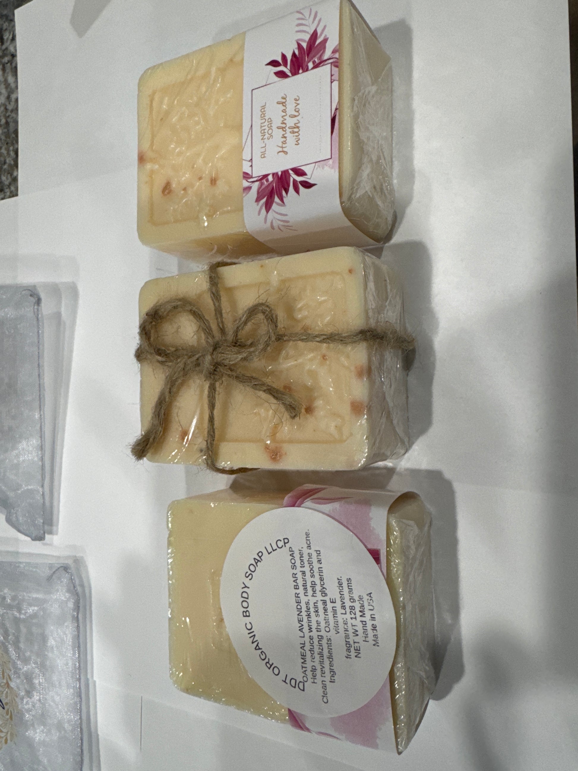 Handmade lavender oatmeal soap for sensitive skin"
