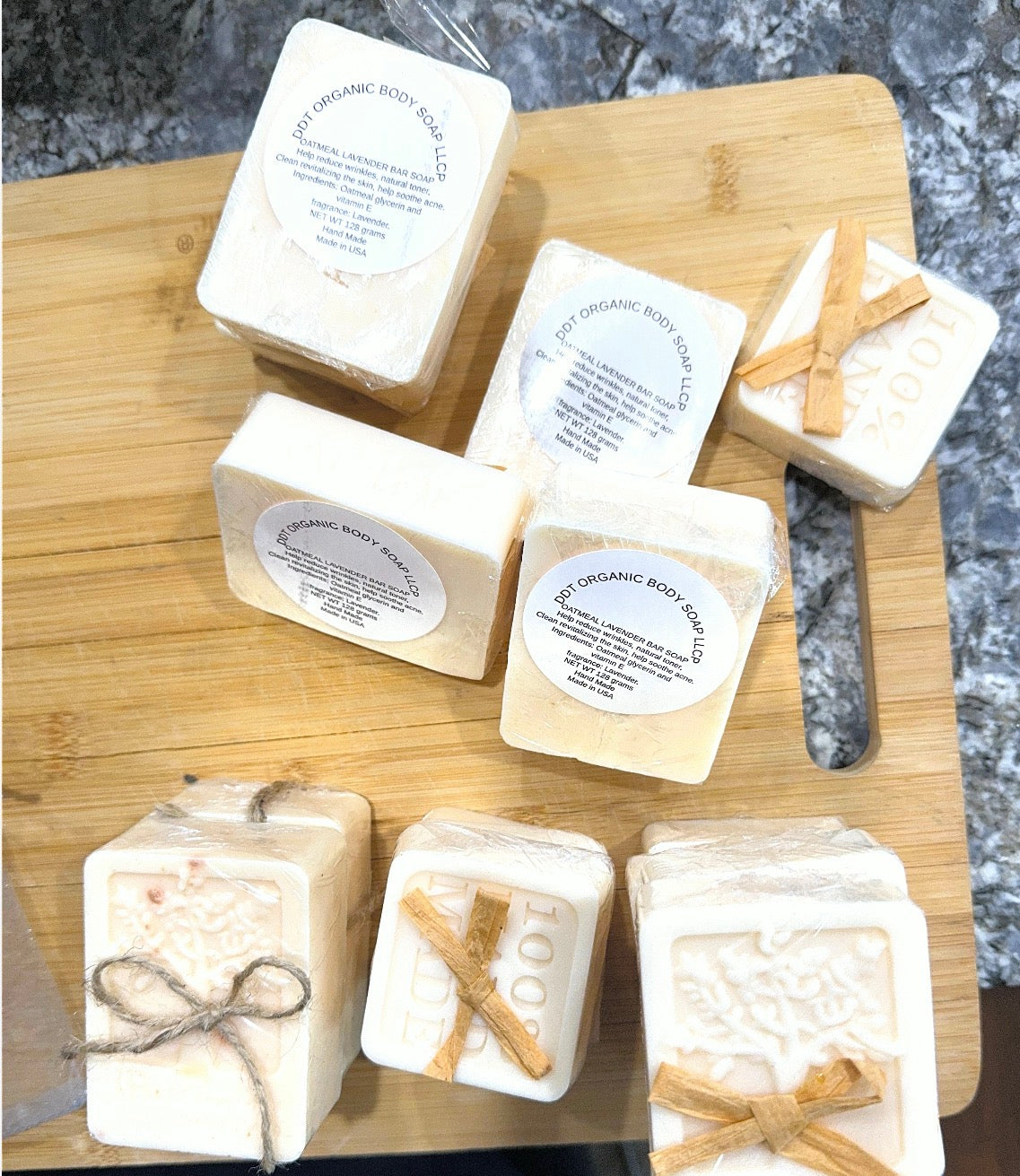 Natural oatmeal lavender soap bar close-up